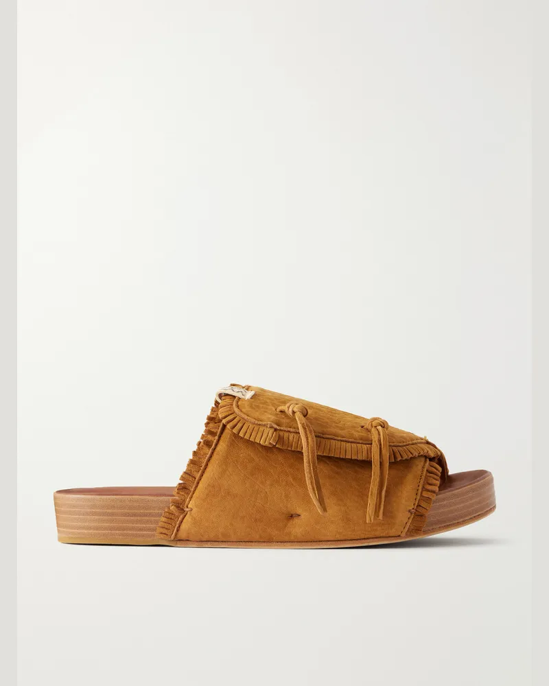 Visvim Christo Shaman Folk Suede Slides Brown