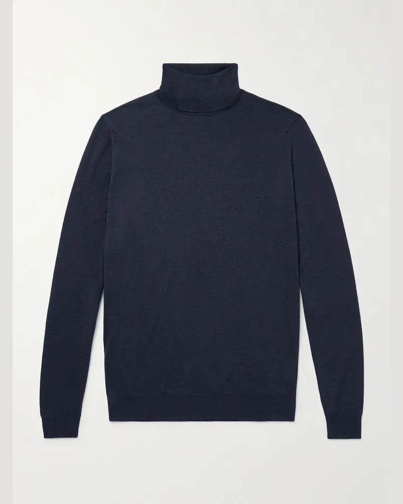 John Smedley Cherwell Merino Wool Rollneck Sweater Blue