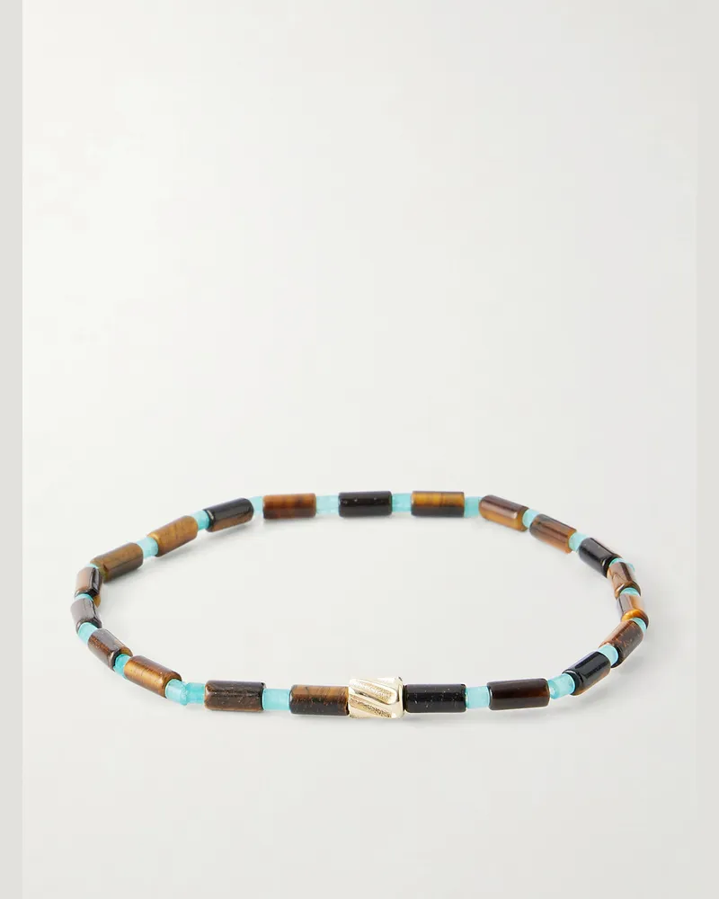 Luis Morais 14-Karat Gold Agate Beaded Bracelet Blue