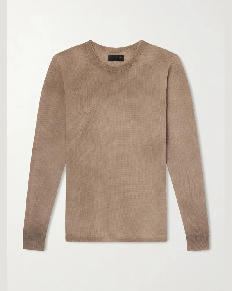 LES TIEN Slim-Fit Cotton-Blend Piqué T-Shirt Neutrals