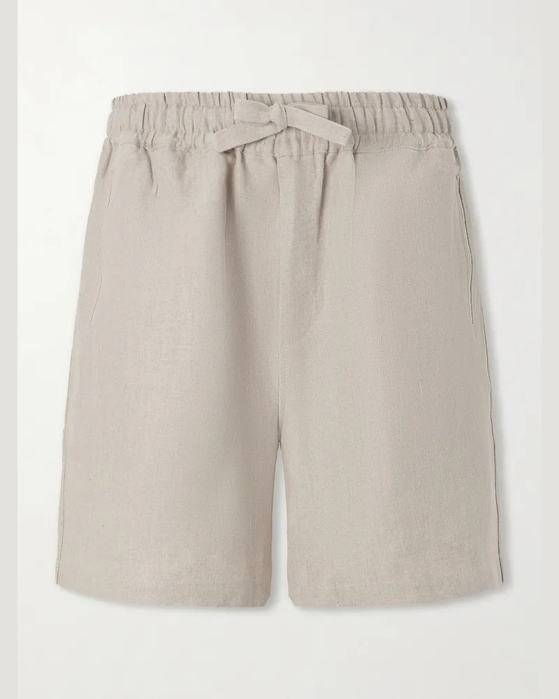 SAMAN AMEL Brisbane Straight-Leg Linen Drawstring Shorts Neutrals