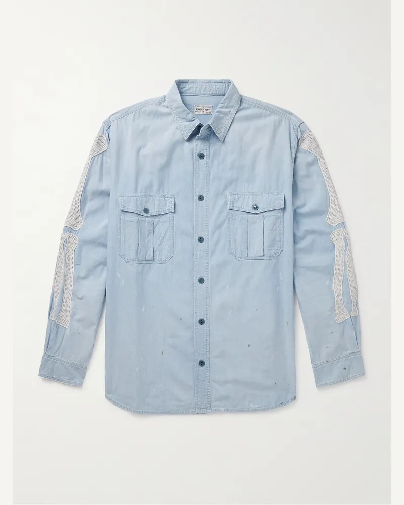 KAPITAL Hemd aus Baumwoll-Chambray mit Stickereien Blau