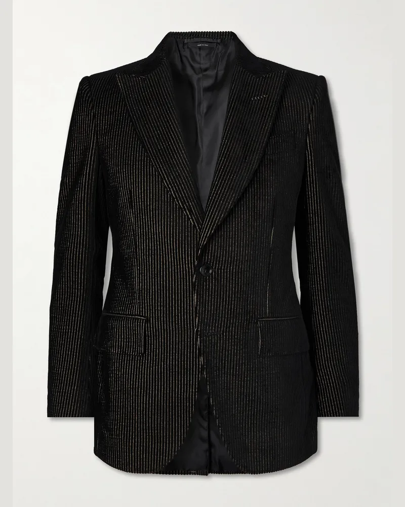 Tom Ford Dyllan Metallic Striped Cotton-Blend Velvet Tuxedo Jacket Black
