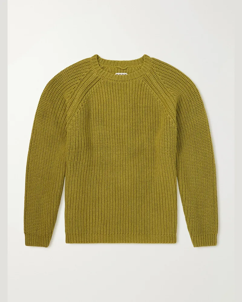 BODE Merton Cotton and Wool-Blend Sweater Green