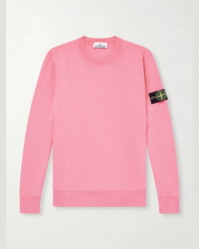 Stone Island Garment-Dyed Cotton-Fleece Sweatshirt Pink
