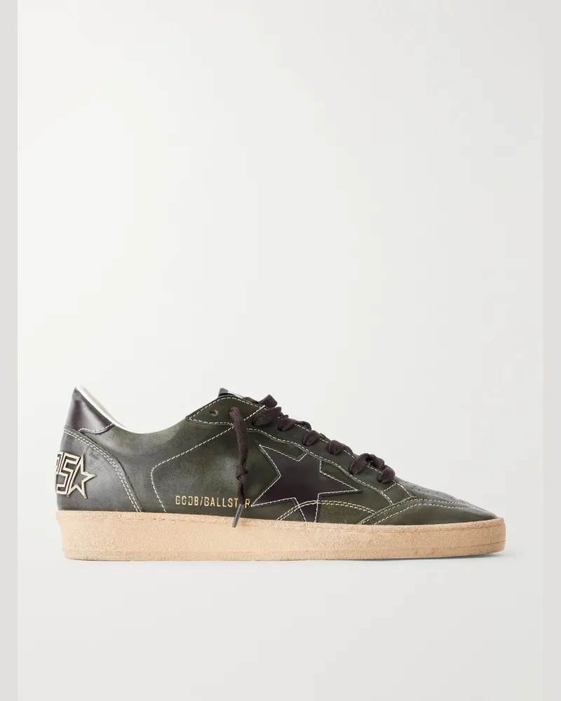 Golden Goose Ball Star Distressed Leather Sneakers Green