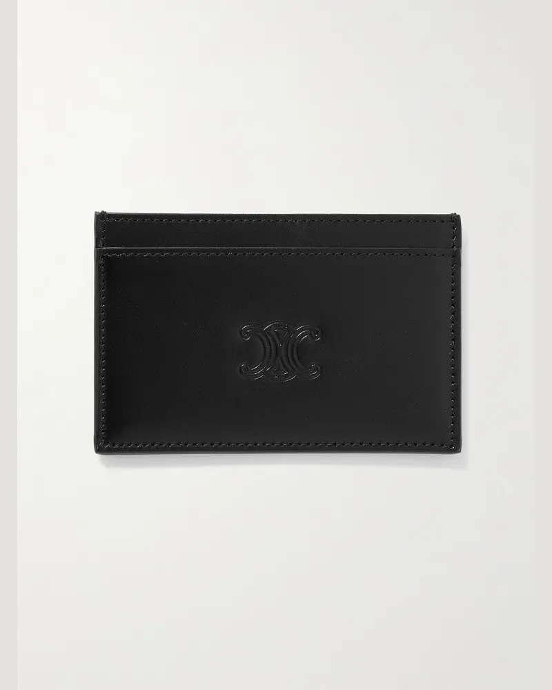 Celine Triomphe Logo-Embossed Leather Cardholder Black