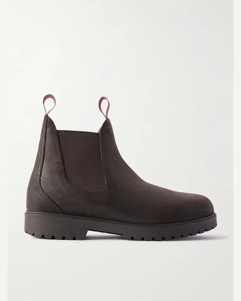 Loro Piana Dover Walk Chelsea Boots aus gebürstetem Leder Braun