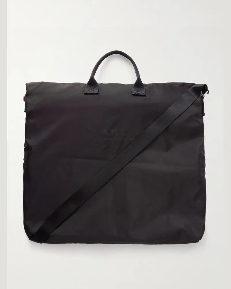 A.P.C. Webbing-Trimmed Logo-Print Shell Messenger Bag Black