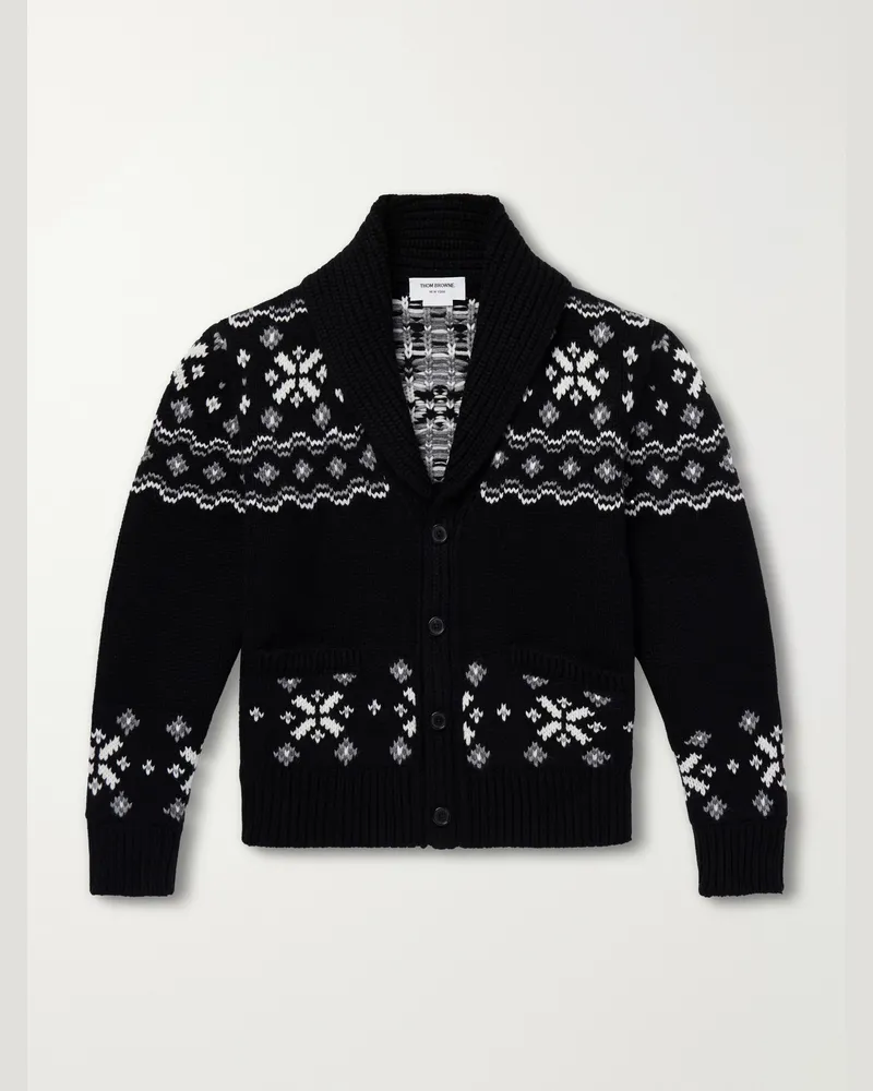 Thom Browne Shawl-Collar Jacquard-Knitted Cashmere Cardigan Black