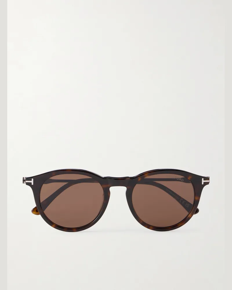 Tom Ford Olivier-02 Round-Frame Tortoiseshell Acetate Sunglasses Brown