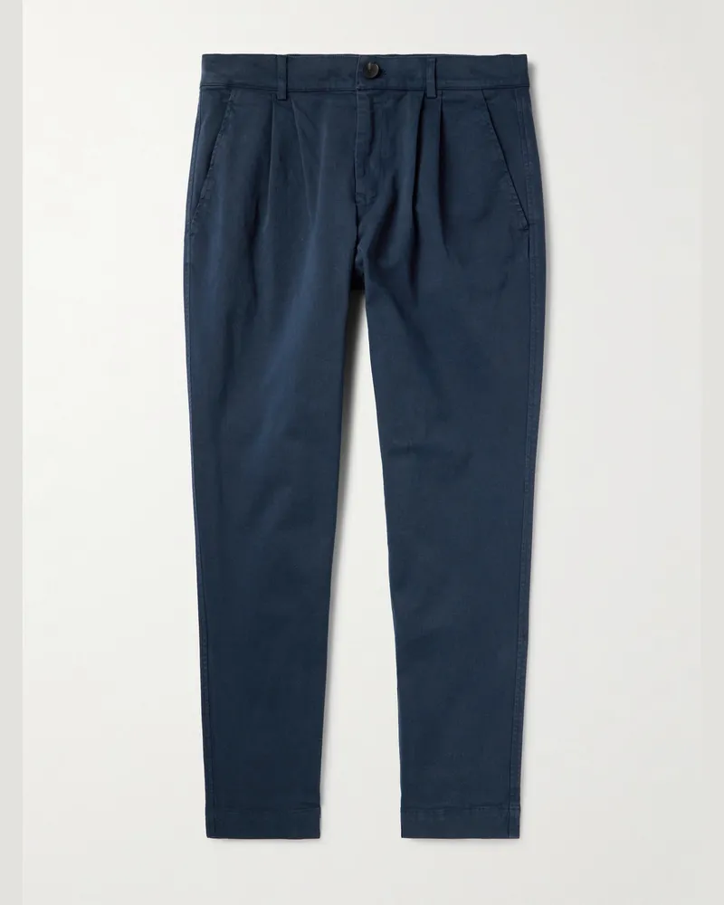 MR P. Tapered Pleated Garment-Dyed Cotton-Blend Twill Trousers Blue
