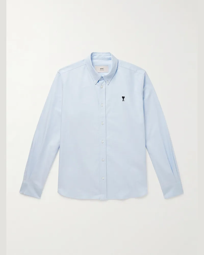 AMI Paris Hemd aus Baumwoll-Oxford mit Button-Down-Kragen und Logostickerei Blau