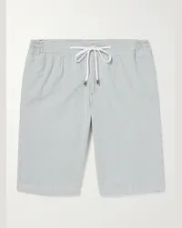 De Petrillo Gerade geschnittene Shorts aus gestreiftem Baumwoll-Seersucker mit Kordelzugbund Blau