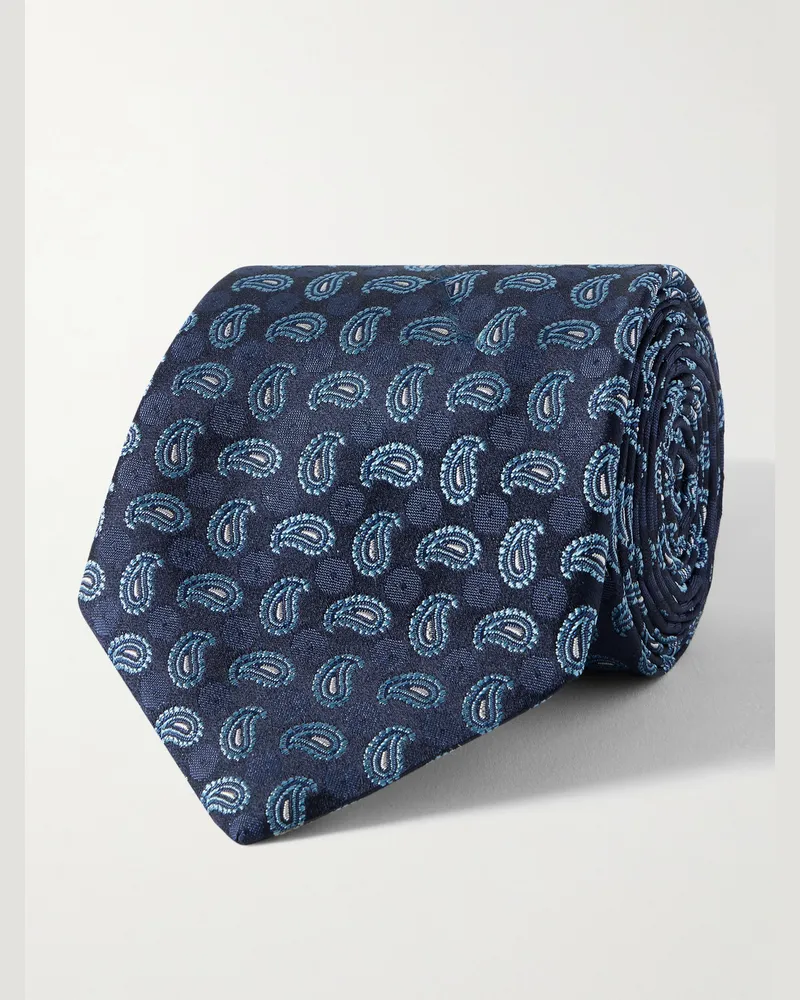 Etro Krawatte aus Seiden-Jacquard mit Paisley-Muster, 8 cm Blau