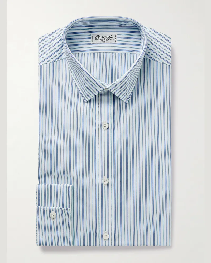 Charvet Hemd aus gestreifter Baumwollpopeline Blau