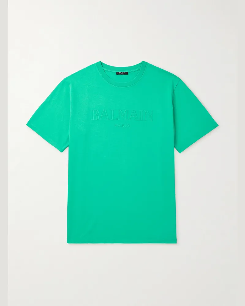 Balmain T-Shirt aus Baumwoll-Jersey mit Stickerei Blau