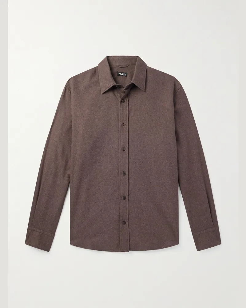 Ermenegildo Zegna Hemd aus gebürstetem Baumwoll-Twill Braun