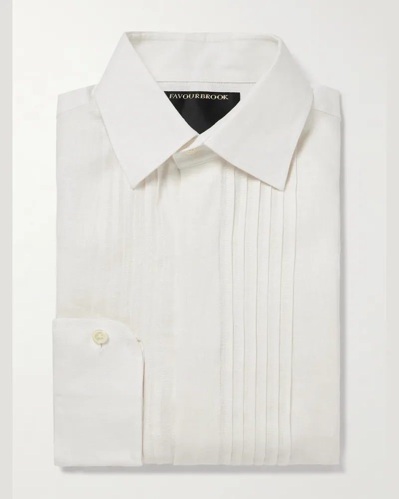 Favourbrook Pintucked Linen Tuxedo Shirt White