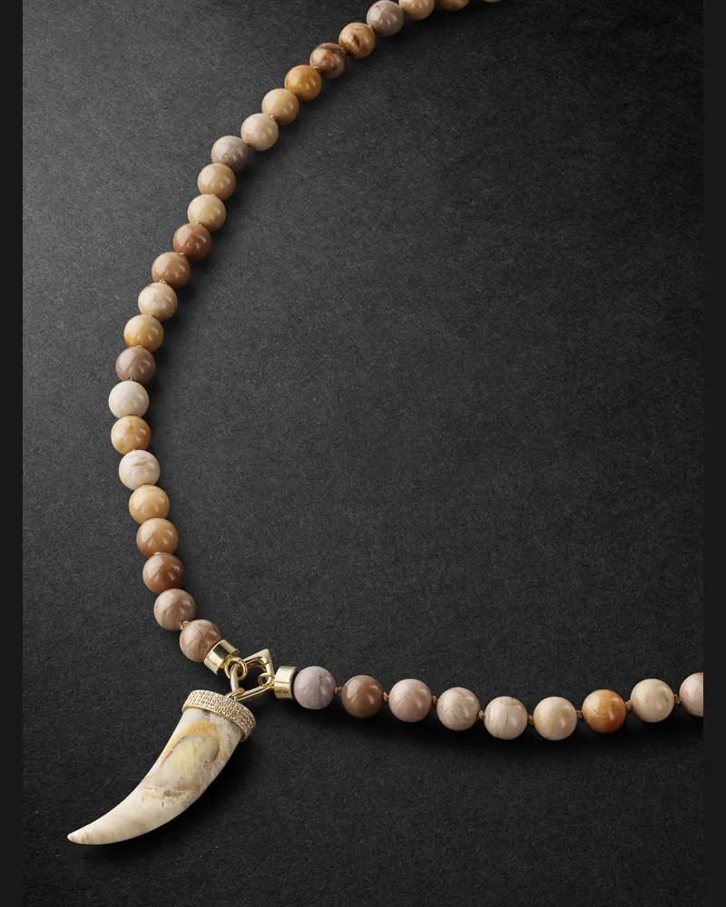 Sydney Evan Anhängerkette mit Details aus Gold, Holzperlen und Diamanten Braun