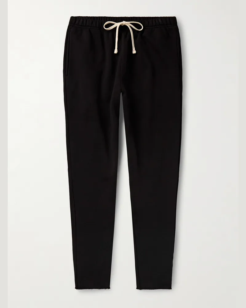 LES TIEN Tapered Garment-Dyed Cotton-Jersey Sweatpants Black