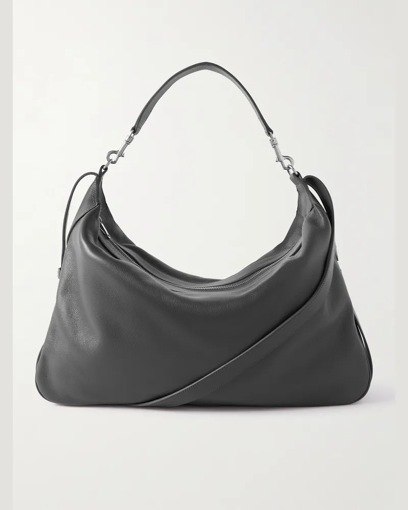 Celine Romy Large Full-Grain Leather Messenger Bag Gray