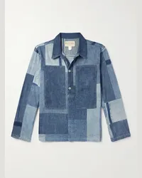 RRL Quarter Mast Patchwork-Jeanshemd Blau