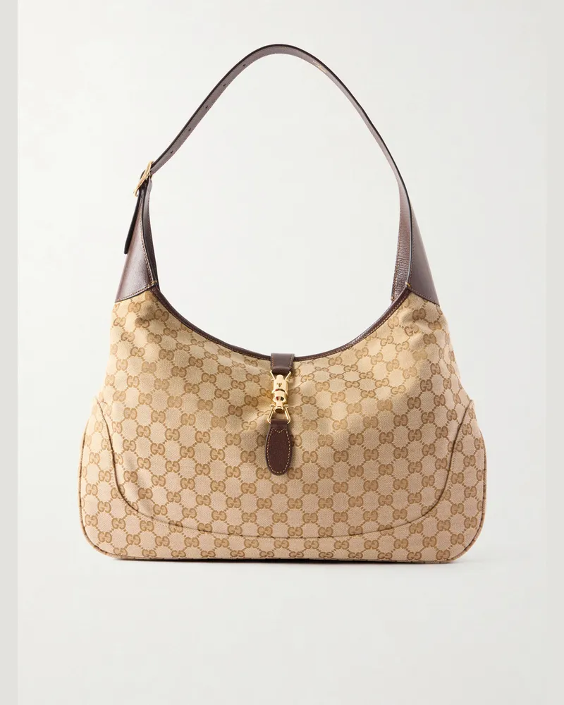 Gucci Jackie 1961 Large Leather-Trimmed Monogrammed Canvas Messenger Bag Neutrals