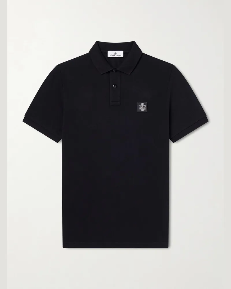 Stone Island Stretch Cotton-Blend Piqué Polo Shirt Black