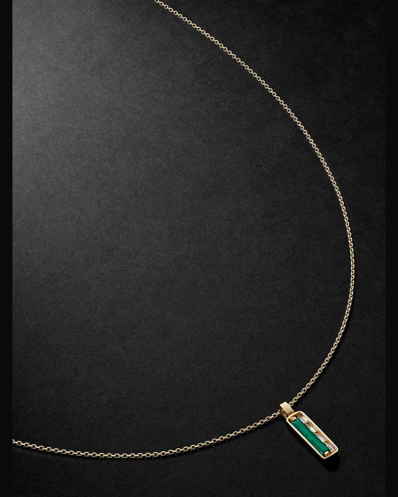 Suzanne Kalan 18-Karat Gold, Malachite and Diamond Pendant Necklace Green