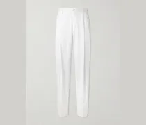 Straight-Leg Pleated Cotton-Twill Trousers