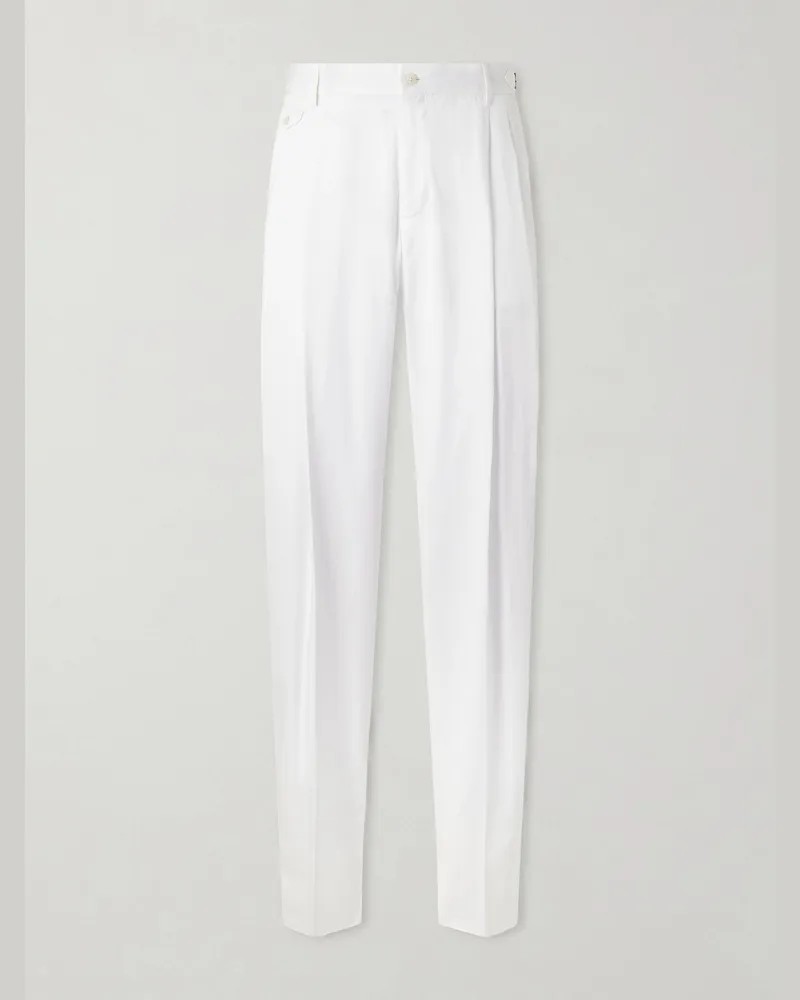 Dolce & Gabbana Straight-Leg Pleated Cotton-Twill Trousers White