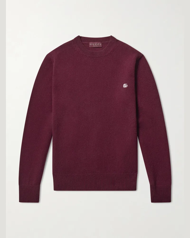 Gucci Logo-Embroidered Wool and Cashmere-Blend Sweater Burgundy