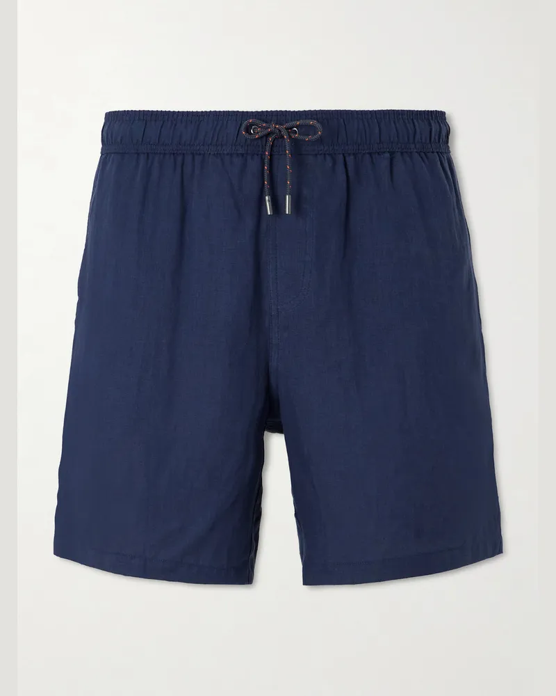 SEASE Cod-2 Straight-Leg Hemp Drawstring Shorts Blue