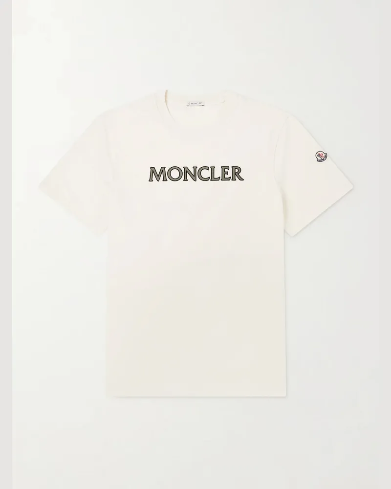 Moncler Logo-Print Cotton-Jersey T-shirt Neutrals