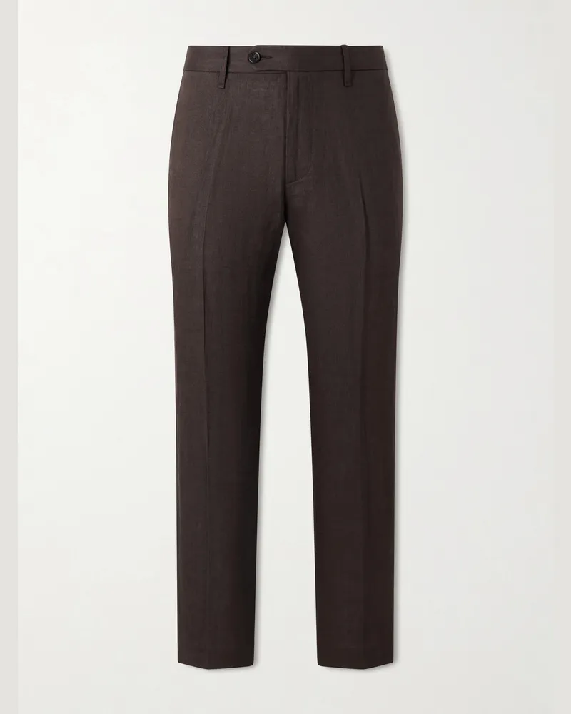 Rag & Bone Evan Straight-Leg Pleated Linen Trousers Brown