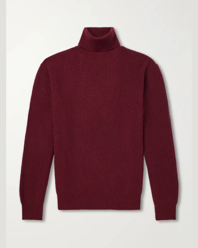 Canali Wool and Cashmere-Blend Rollneck Sweater Burgundy