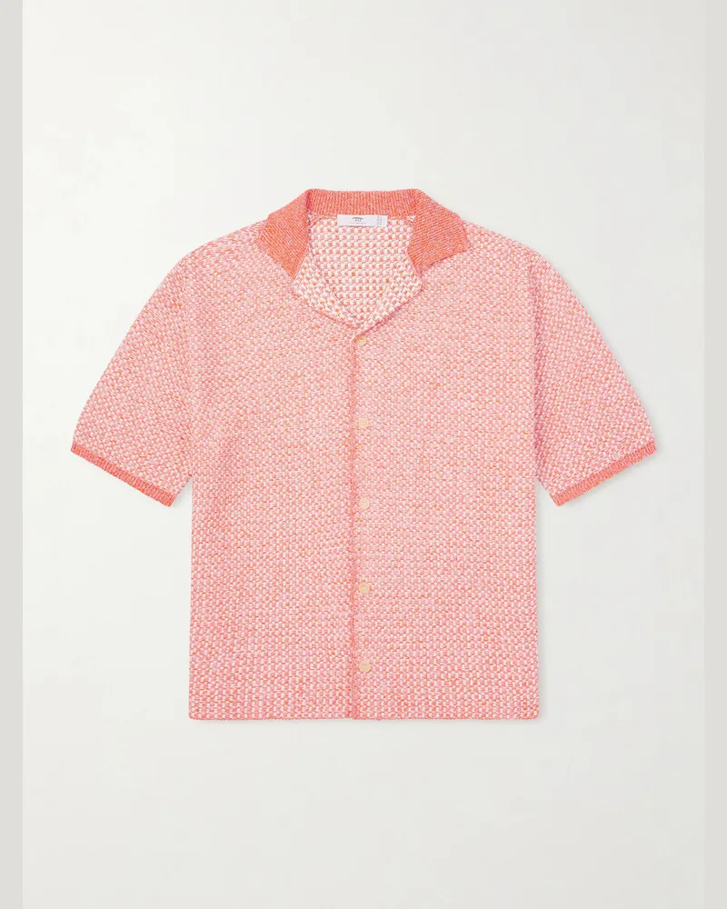 Inis Meáin Tonnta Hemd aus einer Mischung aus Leinen, Baumwolle und Kaschmir mit Reverskragen Orange