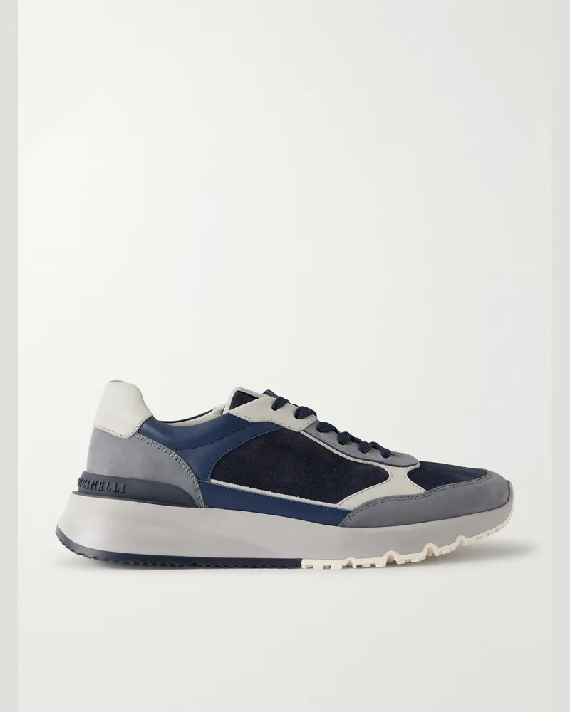 Brunello Cucinelli Leather and Suede Sneakers Blue