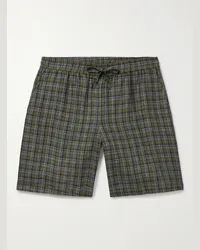 De Bonne Facture Easy gerade geschnittene Shorts aus Leinen mit Kordelzugbund und Karomuster Grün