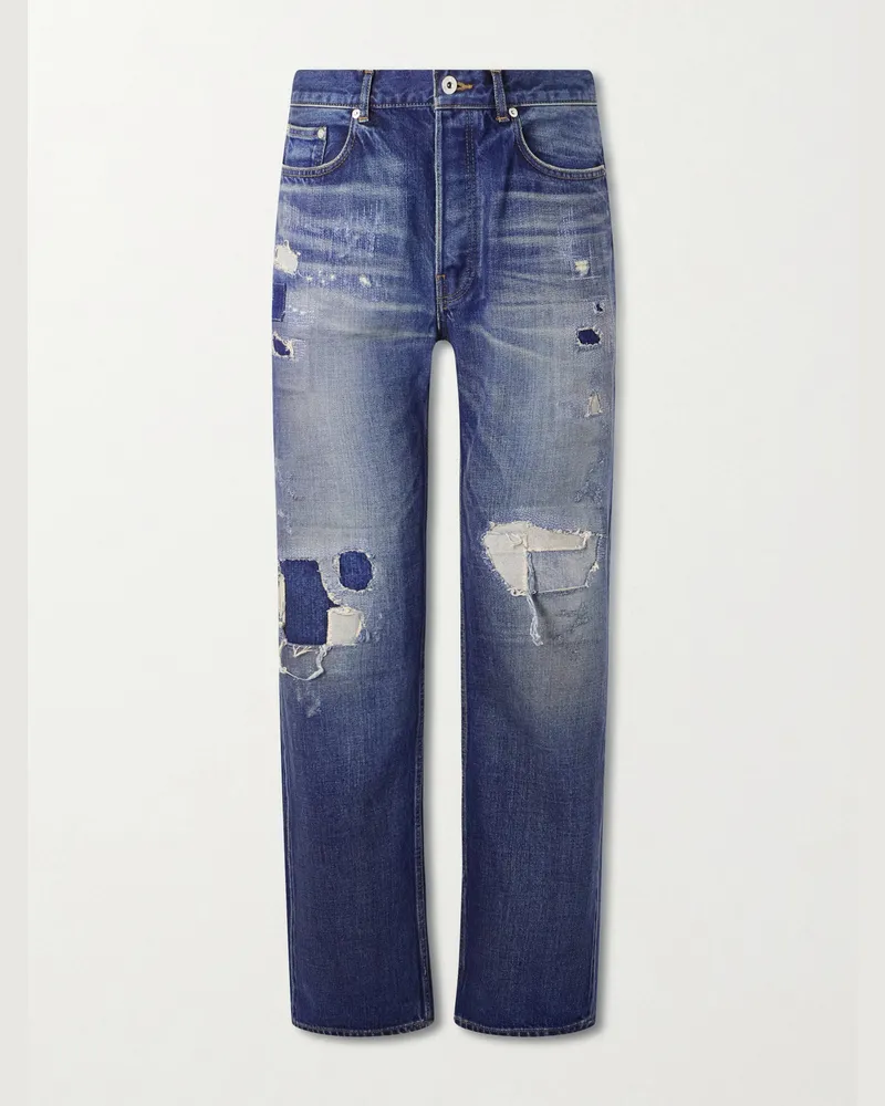 J.W.Anderson Straight-Leg Distressed Patchwork Jeans Blue