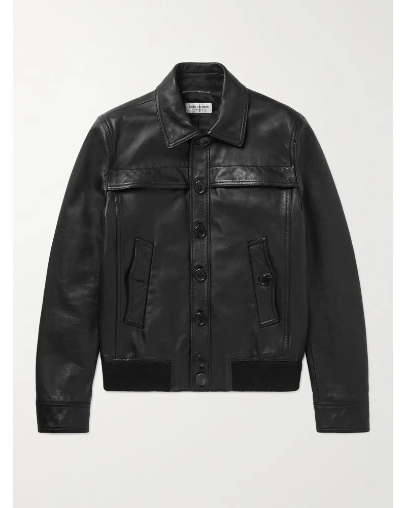 Saint Laurent Wattierte Jacke aus Leder Schwarz