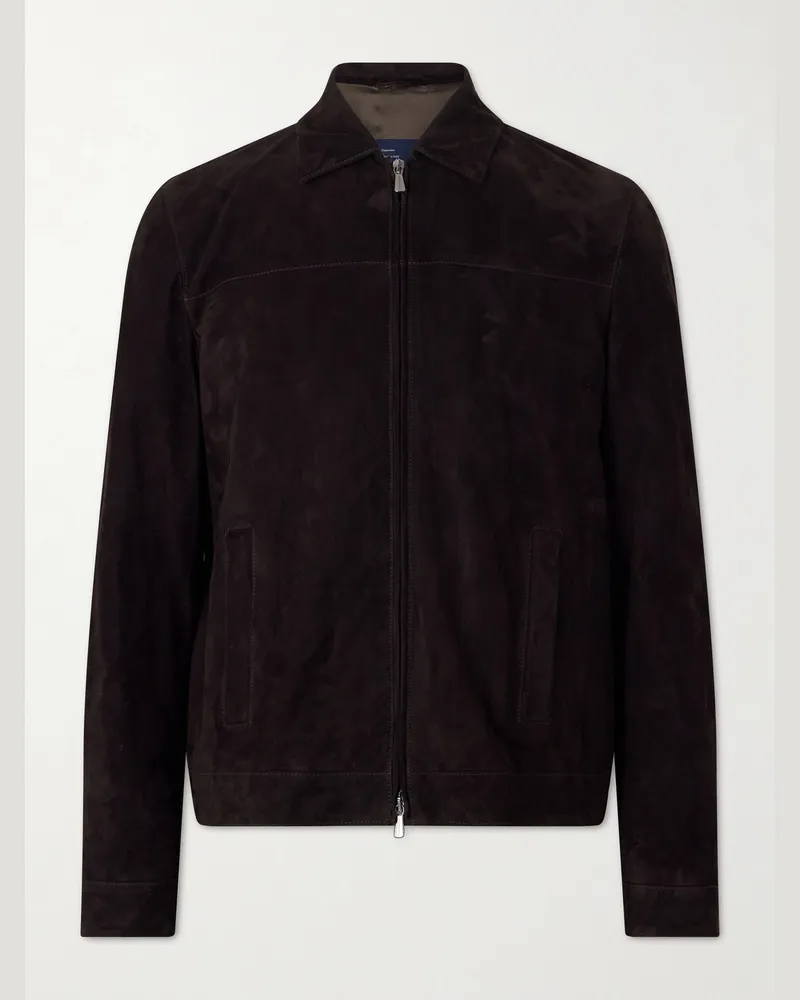 Thom Sweeney Suede Bomber Jacket Brown