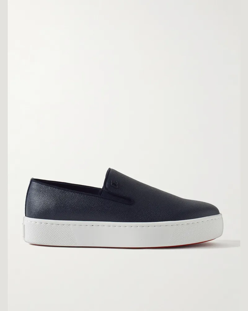 Christian Louboutin Boatissimo Cross-Grain Leather Slip-On Sneakers Blue
