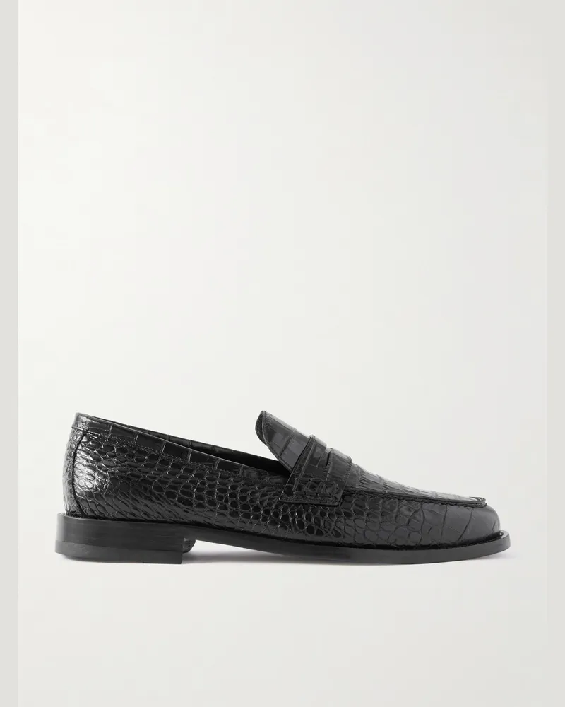 Manolo Blahnik Perry Loafers aus Leder mit Krokodileffekt Schwarz
