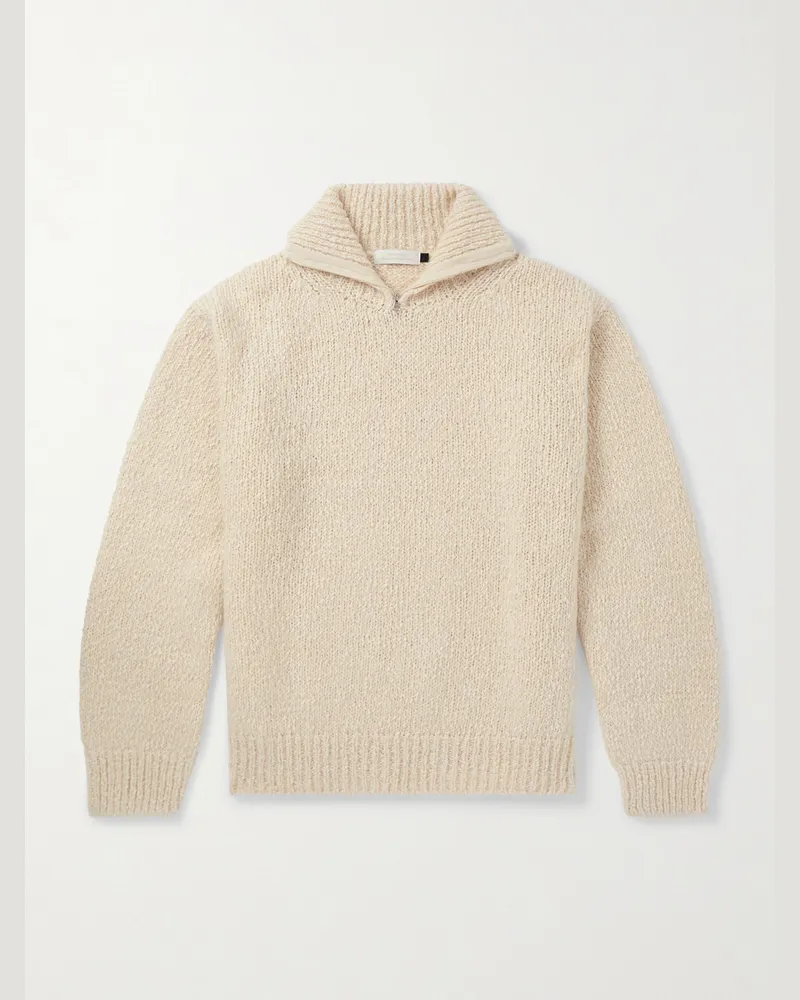 AMOMENTO Cotton-Blend Half-Zip Sweater Neutrals