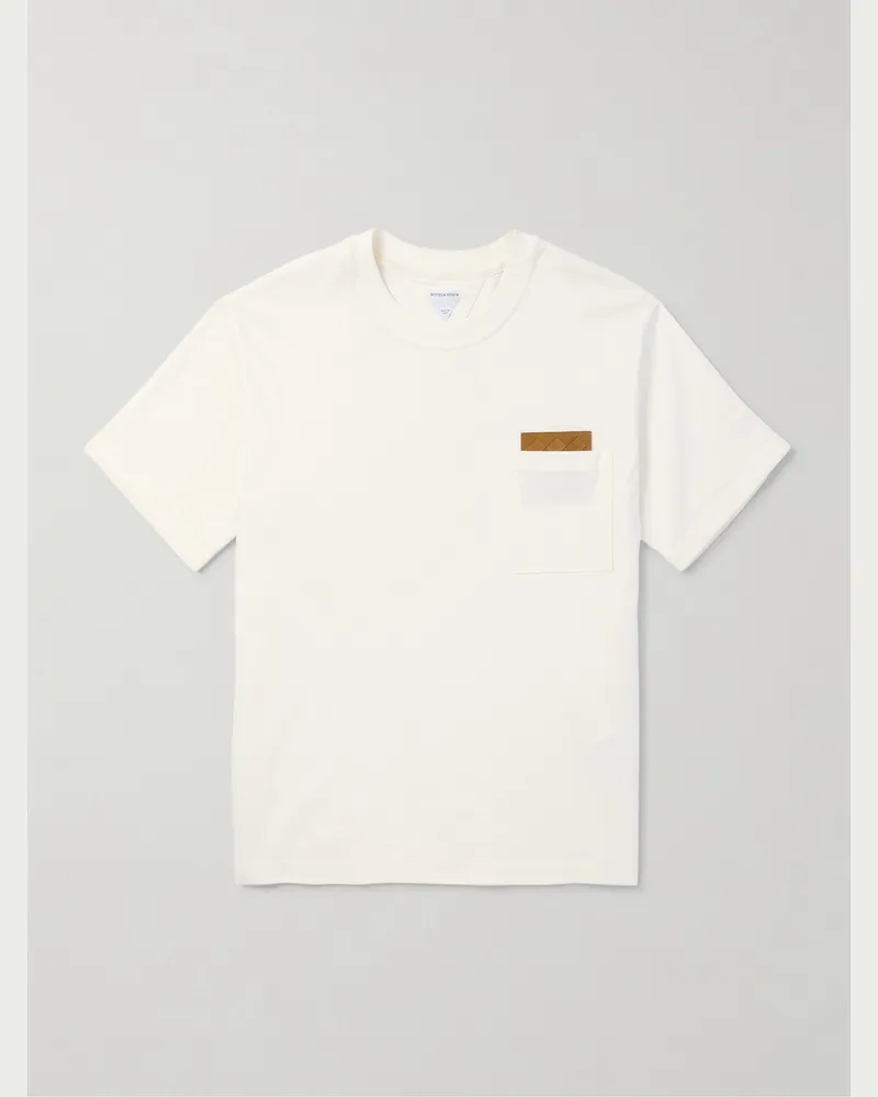 Bottega Veneta Intrecciato Suede-Trimmed Cotton-Jersey T-Shirt Neutrals