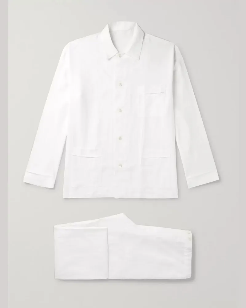 Anderson & Sheppard Pyjama aus Leinen Weiß
