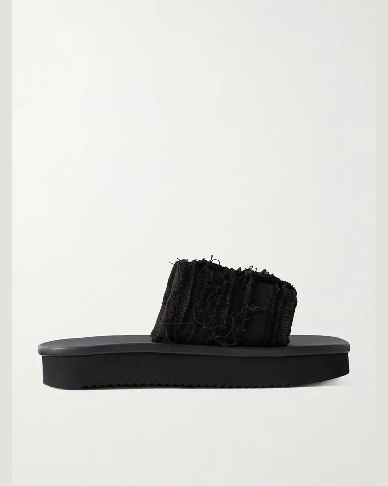 DRKSHDW by Rick Owens Frayed Denim Slides Black