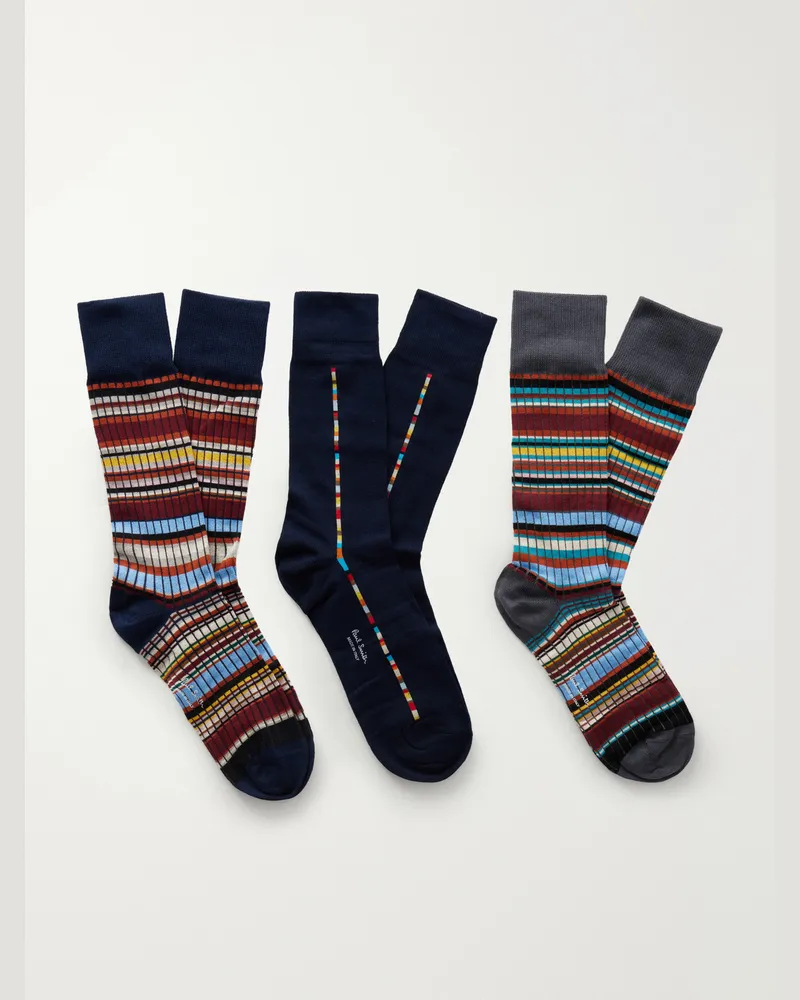 Paul Smith Pack of Three Striped Cotton-Blend Socks Multi